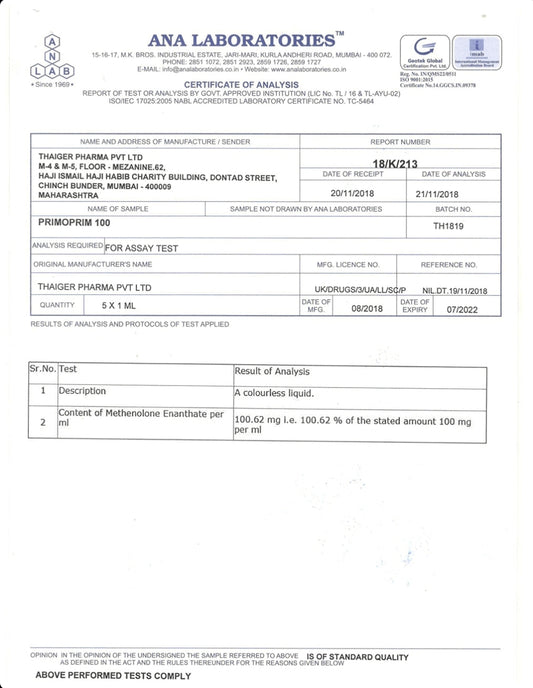PRIMOPRIM 100
METHENOLONE ENANTHATE 100 MG