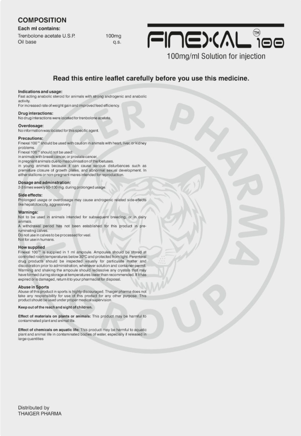 FINEXAL 100

TRENBOLONE ACETATE 100 MG